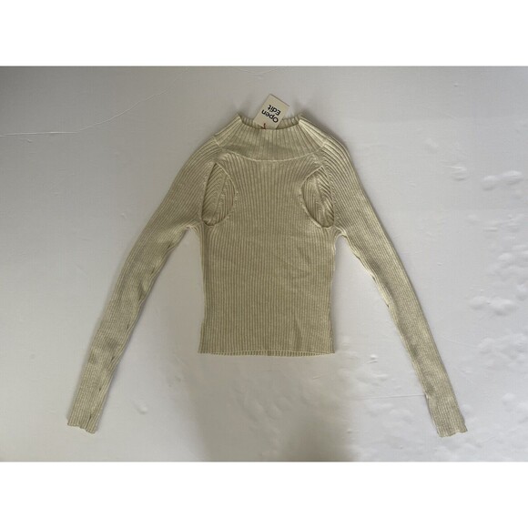 NWT Open Edit Ivory Peekaboo Crop Mock-neck Sweater Size‎ Small - Picture 7 of 8